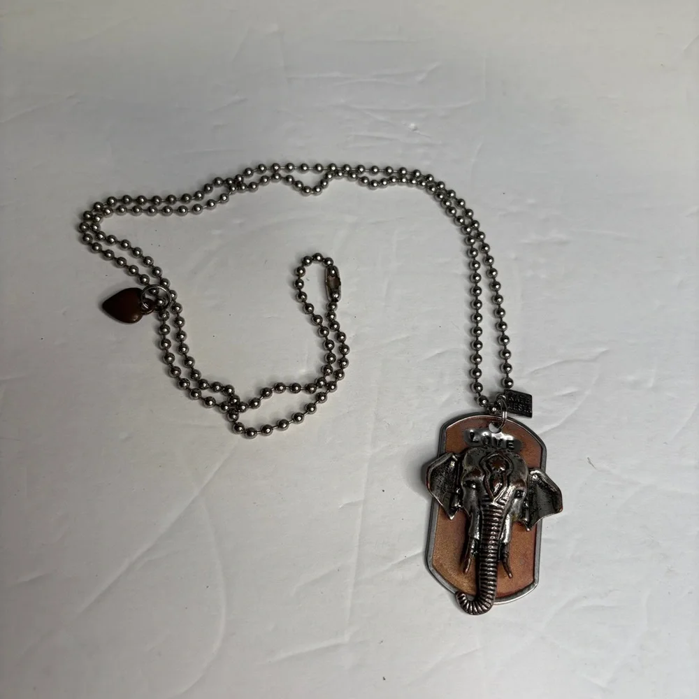 Kate Mesta Dog Tag Necklace Elephant Love Heart Adjustable Silver/Peachy Copper